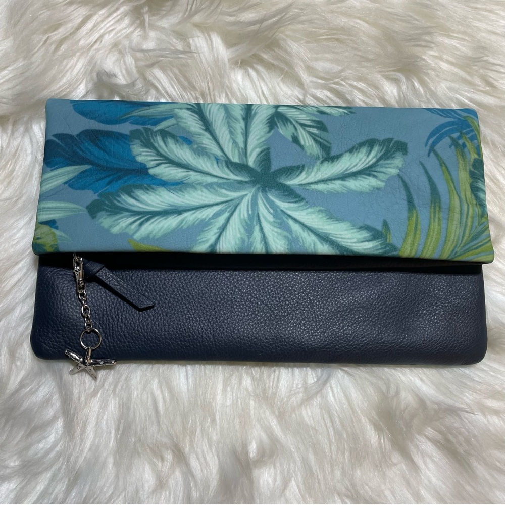 Tommy Bahama Tropical Blue and Green Clutch with Fold-Over Design